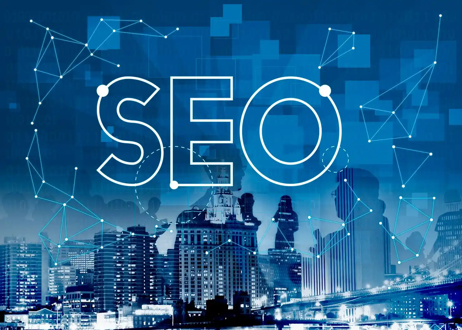 An image of SEO with dotted connections.